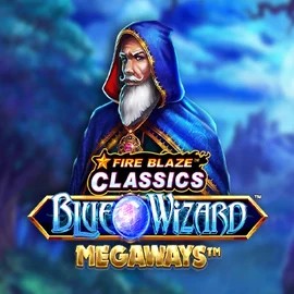 Logo of Fire Blaze Blue Wizard Megaways from Rarestone Gaming at Mega Riches Casino